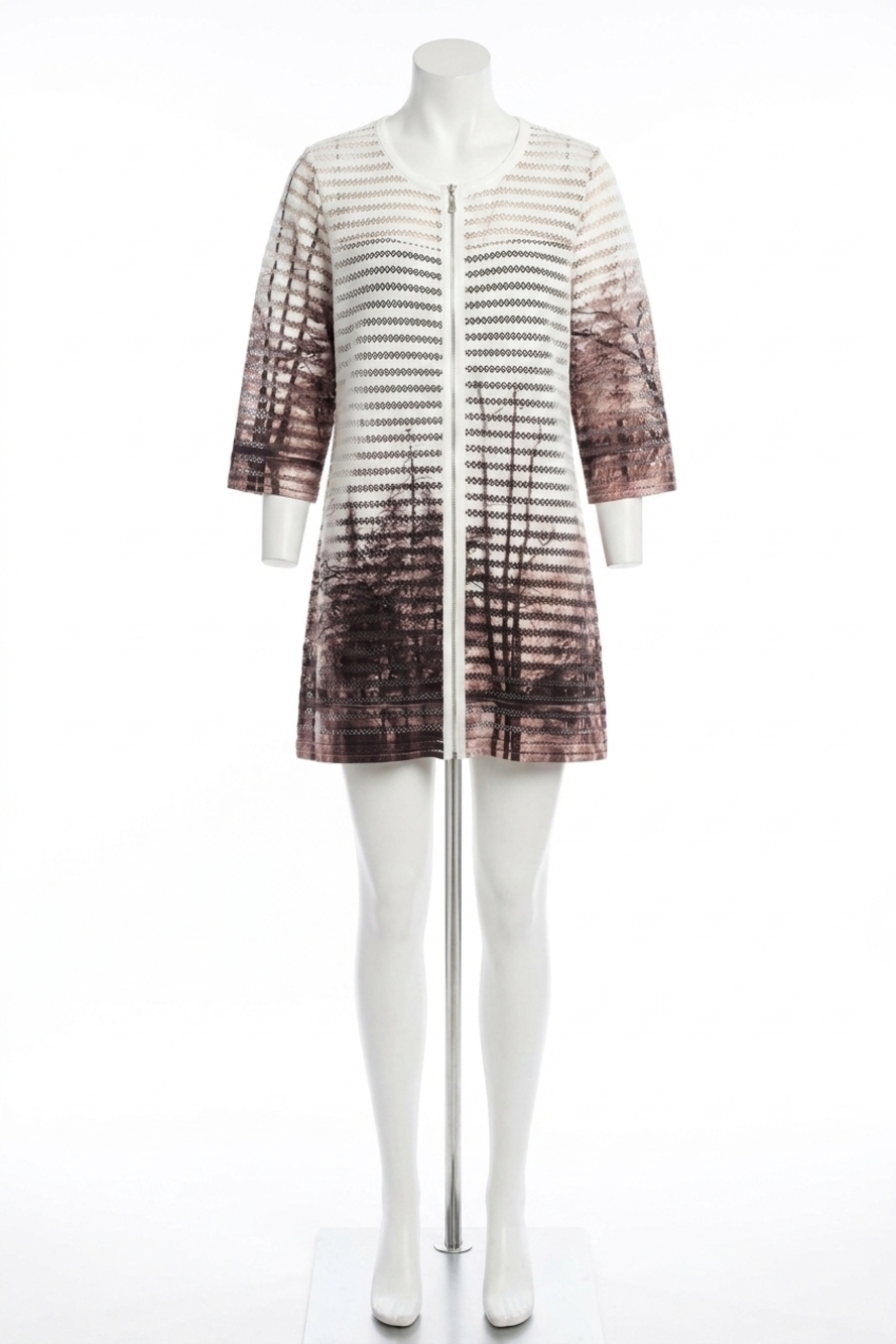 NEW ANGEL textured graphic long cardigan in white/taupe